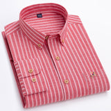 Fashion Men's Long Sleeve Casual 100% Cotton Striped Oxford Shirt with Embroidered Chest Pocket Standard-fit Button-down Shirts aidase-shop