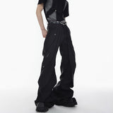 New Trendy Pleated Patchwork Men's Suit Pants Metal Button Fashion Personalized Wide Leg Trousers High Street aidase-shop