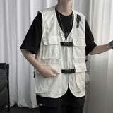 EBAIHUI Men Tooling Vest Men Streetwear Cargo Vest Hip Hop Sleeveless Jacket Gilet Military Multi-Pocket Outdoors Coat Fashion aidase-shop