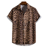Leopard Floral Shirt Men Camisa Masculina Brand Slim Fit Short Sleeve Hawaiian Shirt Men Party Beach Casual Shirts Male XXL aidase-shop