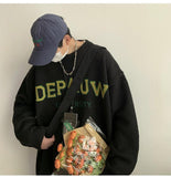 Japanese new style round neck sweater men's handsome lazy style loose couple warm clothes long-sleeved letter sweater aidase-shop