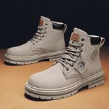 High Top Boots Men Leather Shoes Fashion Motorcycle Ankle Military Boots For Men Winter Boots Man Shoes Lace-Up Botas Hombre aidase-shop