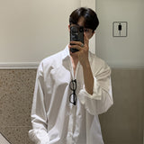 Long shirt New Solid Loose Boyfriend Blouse Korean Shirt Men Gray White Black Turn Down Collar Casual Oversized Shirt Handsome aidase-shop