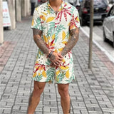 Vintage Geometric Printed Loose Suits Men Summer Short Sleeve Lapel Shirts And Shorts Two Piece Sets Mens Clothes Leisure aidase-shop