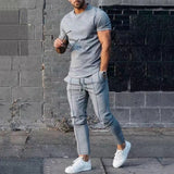 Men's Tracksuit Casual O Neck Short-sleeved Pullover T-shirt&Trousers Set for Men Streetwear Cotton Two-piece Men's Clothing aidase-shop