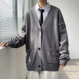 Aidase  Cardigan Men College Knitwear Basic Autumn Loose Trendy Handsome All-match Leisure Plus Size Pockets Simple Pure Color Harajuku aidase-shop