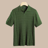 Korea Style Slim Knit Polo Shirts Men Fashion Solid Color Short Sleeve Elastic Knitted Tops Summer Casual Lapel Mens Polo Tops aidase-shop
