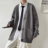 Aidase  Cardigan Men College Knitwear Basic Autumn Loose Trendy Handsome All-match Leisure Plus Size Pockets Simple Pure Color Harajuku aidase-shop