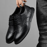Mens Formal Genuine Leather Dress Shoes British Stylish Business Dress Men Flats High Quality Brogues Oxford Shoes Men Big Size aidase-shop