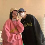 Japanese new style round neck sweater men's handsome lazy style loose couple warm clothes long-sleeved letter sweater aidase-shop