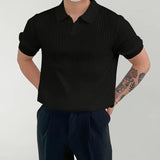 Fashion Knit Solid Color Men's Polo Shirt Slim Short Sleeve Turn-down Collar Ribbed Polo Tee Summer Men Clothes Casual Tops aidase-shop