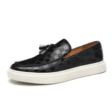 New Black Men's Vulcanize Shoes Brown Slip-On Sneakers Tassels Handmade Men Shoes Free Shipping Size 38-45 aidase-shop