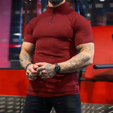 Spring Summer Slim Short Sleeve Polo Shirt Men Clothes Sports Fitness Casual Solid Color Zipper Lapel Tops Men's Streetwear aidase-shop