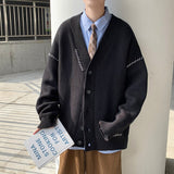 Aidase  Men Cardigans V-neck Baggy Harajuku BF Spliced Black Sweaters Male Ins Handsome Korean Trendy Knitting Outwear Oversize Jumpers aidase-shop