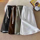 Summer New Basic Solid Straight Split Shorts Korean Vesion Trend Loose Casual Short Pants Unisex Streetwear Elastic Waist aidase-shop