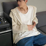Vintage Knit Mesh Coat for Men Hole Hooded Cardigan Long Sleeve Tee Male Casual Summer Japanese Streetwear Hip Hop aidase-shop