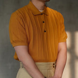 Casual Solid Knit Polo Shirt Mens Clothes Fashion Buttoned Lapel Short Sleeve Knitted Ribbed Polos Men Summer Fashion Streetwear aidase-shop