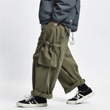 Multi Pocket Cargo Pants Mens Work Pants Safari Style Casual Wide Leg Pants Men Solid Color Baggy Trousers aidase-shop