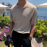 Fashion Knit Solid Color Men's Polo Shirt Slim Short Sleeve Turn-down Collar Ribbed Polo Tee Summer Men Clothes Casual Tops aidase-shop
