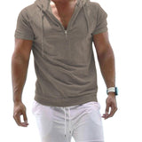 Aidase Casual Men Hoodie Short Sleeve Close-fitting Pullover Hooded Summer Slim Fit Leisure Drawstring T-shirt Male Clothes aidase-shop