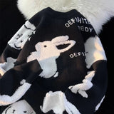 Kawaii Red Cartoon Jacquard Oversized Sweater Men and Women New Fashion Casual Outerwear Lazy Style Couple Pullover Sweater Top aidase-shop