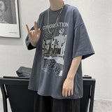 Summer New American Printed T-shirt Short Sleeve Men Baggy Oversized Cotton Tops Round Neck Trends Fitness Tees aidase-shop