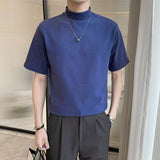 Summer Cotton Short-sleeved T-shirt Men Slim Fashion Stand-up Collar T Shirt Men Korean 7 Colors Casual Tshirt Mens Top M-3XL aidase-shop
