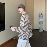 Zebra Sweater Men Autumn Winter Mohair Long Sleeve Round Neck New Korean Fashion Casual Male Tops Contrast aidase-shop