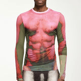 Men's New Tight Long-sleeved Sexy Top Streetwear Men's Stripe-Print O-Neck  Stretch T-shirt for Boys Graphic T Shirts aidase-shop