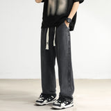 New Jeans Men's Loose Straight Tube Slim Fitting Drawstring Wide Leg Pants Streetwear Oversized Casual Denim Trousers aidase-shop