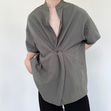 Summer Short Sleeve Shirt Men Fashion Retro Oversized Shirt Men Streetwear Korean Loose Pullover Shirt Mens Ice Silk Shirts aidase-shop