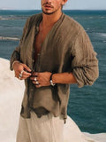 Vintage Loose Solid Cotton Shirts Men Long Sleeve Turn-down Collar Shirt Button-up Casual Cardigan Tops Mens Clothes Streetwear aidase-shop