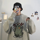 Zongke Black Knitted Sweater Men Winter Mens Clothes Pullover Mens Sweaters Harajuku Sweater Little Monster Print 2021 M-3XL aidase-shop