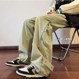 Vintage Distressed Jeans Side Button Pants Men Black Denim Trousers Male Autumn Loose Casual Japanese Streetwear Hip Hop aidase-shop