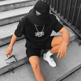 Hip Hop T Shirts Men Fashion Hood Gangster Print Big Size Short Sleeve Cotton Tops Summer Clothes Mens Vintage Loose T-shirt Y2K aidase-shop