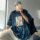 Y2K Hip Hop Graphic Tees Men Streetwear Blue Top White Men's Short Sleeve T-shirt Summer Cat T-shirt Cool Korean Vintage aidase-shop