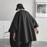 Summer New Shirt Short Sleeve T-shirt for Man Fashion Side Slit Bell Sleeves Tops Loose Vintage Button Shirts Tees aidase-shop