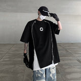 Summer New Metal Zipper Trend T-shirt Mens Baggy Y2k Short Sleeve American Fashion Casual Tee Male Hio Hop Tops aidase-shop