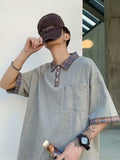 Summer Short-sleeved T-shirt Men Women Oversize Splicing Lapel Shirt Korean Kpop Trend Casual Preppy Harajuku Tees aidase-shop