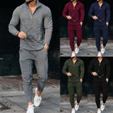 Aidase Men's Activewear Casual Half Zip Stand Collar Long Sleeve Pullover T-Shirt and Pant Set Men's Streetwear Solid Color 2 Piece Set aidase-shop