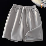 Summer New Basic Solid Straight Split Shorts Korean Vesion Trend Loose Casual Short Pants Unisex Streetwear Elastic Waist aidase-shop