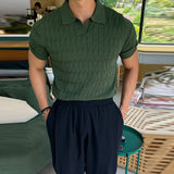 Casual Jacquard Knit Polo Shirt Men Fashion Solid Elastic Knitted Slim Tops Summer Vintage Short Sleeve Polo Tee Mens Streetwear aidase-shop