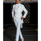 White Men Suit 2 Pieces Business With Belt Blazer Pants High Fashion Slim Fit Wedding Groom Work Wear Causal Tailored aidase-shop