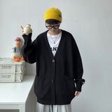 Aidase  Cardigan Men College Knitwear Basic Autumn Loose Trendy Handsome All-match Leisure Plus Size Pockets Simple Pure Color Harajuku aidase-shop