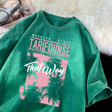American Ins Trend Print Short Sleeve Womens Heavy Washed 280g Cotton T-shirt Loose Vintage Oversized Casual Tops Female Y2k Tee aidase-shop