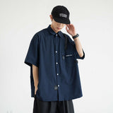 Urban Spliced Short Sleeve Shirt Men's Hip Hop Cityboy Loose Button Up Blouse 2023 Japan Style Top Versatile Casual Cargo Shirt aidase-shop