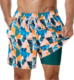 Mens Swimming Trunks with Compression Liner Stretch Mens Swimwear 2 in 1 Quick Dry Running Gym Swim Shorts for Men aidase-shop