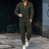 Aidase Men's Activewear Casual Half Zip Stand Collar Long Sleeve Pullover T-Shirt and Pant Set Men's Streetwear Solid Color 2 Piece Set aidase-shop