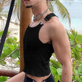 Clubwear Mens Fashion Slim Tank Tops  Summer Sexy Straps O Neck Sleeveless Solid Strech Vest Men Streetwear Trend Camisole aidase-shop