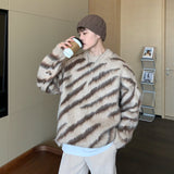 Zebra Sweater Men Autumn Winter Mohair Long Sleeve Round Neck New Korean Fashion Casual Male Tops Contrast aidase-shop